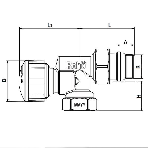 Кран радиаторный термостатический Roho R5170-050 - 1/2" (М30х1,5) осевой (RO0126) RO0126 фото