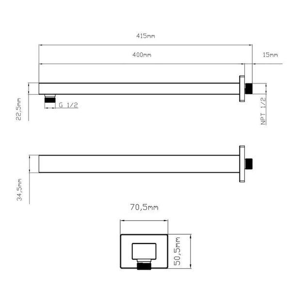 Кронштейн для верхнього душу Qtap Trubice 400 мм прямокутний QTTRU120BLM45929 Black Matt SD00052053 фото