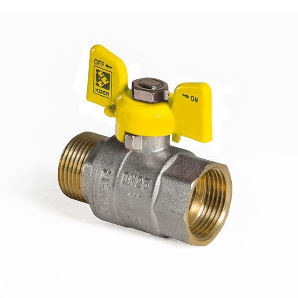 Кран кульовий KOER KR.218.G - 1" FM ГШМ YELLOW, ручка "метелик" жовта (KR0096) KR0096 фото