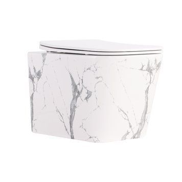 Унитаз подвесной Tern Ultra Quiet 490&times;365&times;325&nbsp;мм, Marble, с сиденьем Slim Duroplast / Soft-close / Quick Release QT17332303ASMR Qtap SD00054291 фото