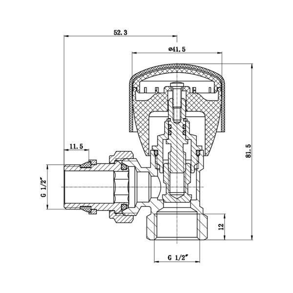 Кран радіаторний Thermo Alliance Standart Powerful 1/2" з антипротіканням кутовий SF232W15 SD00021137 фото