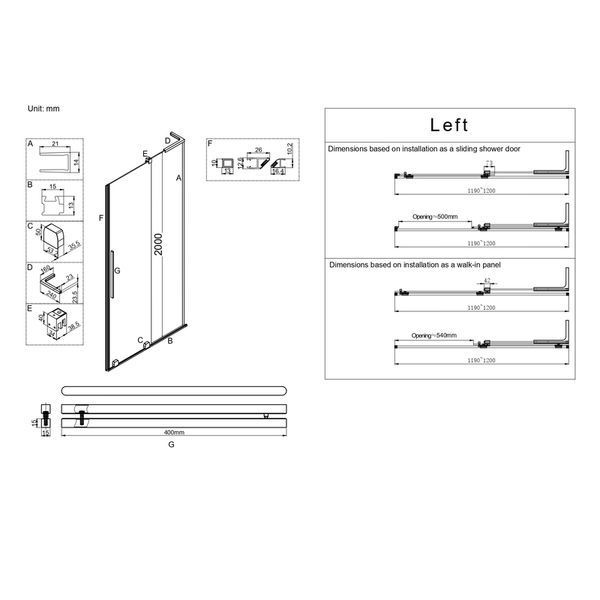 Двері у нішу Walk-In розсувні KOER SR SD07-120x200-L-TR-07 прозоре скло EASY CLEAN 8мм графіт (KR5688) KR5688 фото