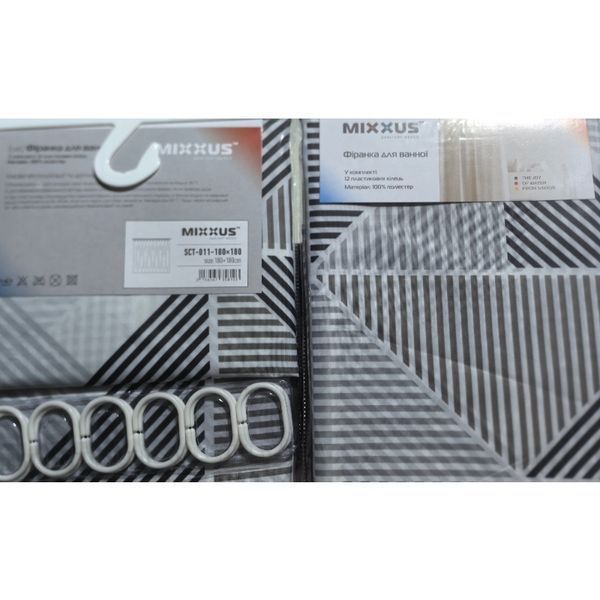 Шторка для ванной Mixxus SCT-011-180x180 из полиэстера (Узор "Ромбы" серо-белый) (AC3581) AC3581 фото
