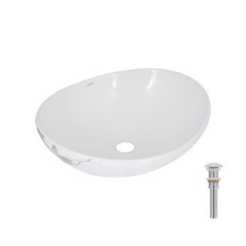 Раковина накладная Qtap Dove 415x340x140 мм, Marble, овальная, с донным клапаном QTDOV188SB49785 SD00055909 фото