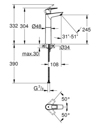 BAULOOP СМЕСИТЕЛЬ GROHE ДЛЯ РАКОВИНЫ 1/2 "XL-РАЗМЕРА 23 764 001 фото