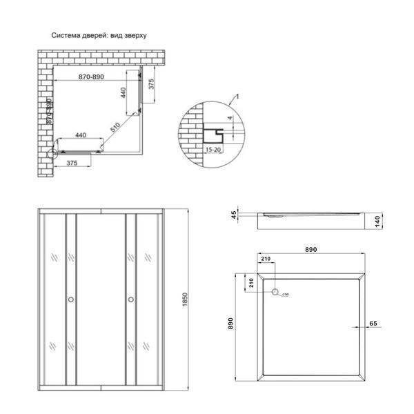 Душова кабіна Lidz Wawel SC90x90.SAT.LOW.GR, скло тон. 4 мм + Lidz Душовий піддон KAPIELKA ST90x90х14 SD00051442 фото