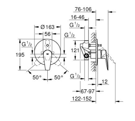 BAUEDGE СМЕСИТЕЛЬ GROHE ДЛЯ ВАННЫ 1/2 " 29 079 001 фото