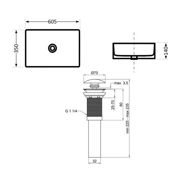 Раковина накладная Qtap Tern 610x350x135 мм, Marble, прямоугольная, с донным клапаном QTTER188MR49791 SD00055915 фото