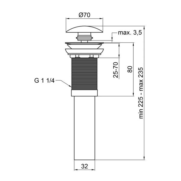 Донний клапан для раковини Qtap PU02 70х70х227.5 White SD00044163 фото