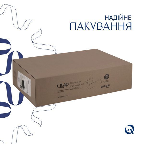 Комплект Qtap Robin: Раковина накладная прямоугольная 600x390x150 мм Matt Black + Донный клапан PU03 SD00053420 фото