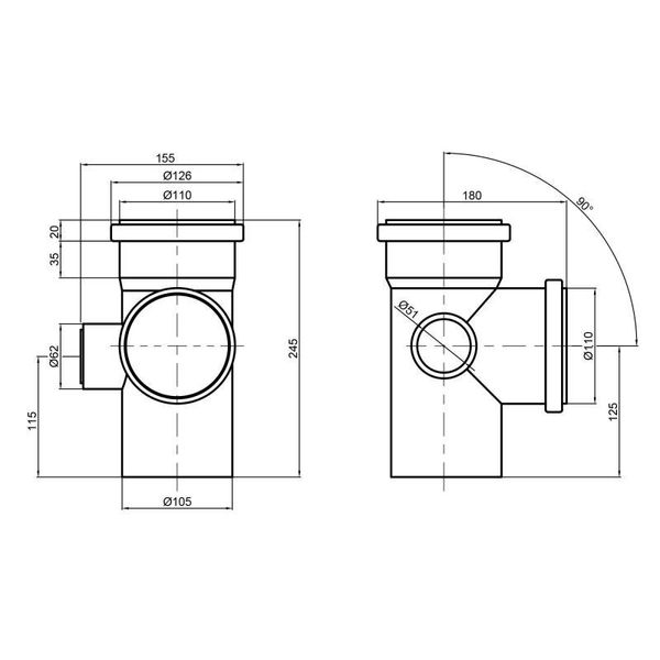 Хрестовина каналізаційна TA Sewage 110х110х110х50, 90° (ліва) SD00005893 фото