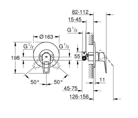 BAULOOP СМЕСИТЕЛЬ GROHE ДЛЯ ДУША 1/2 " 29 080 001 фото