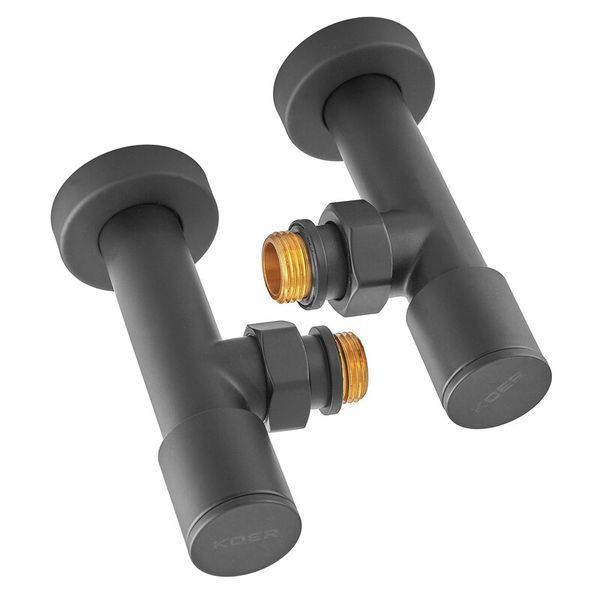 Комплект кранов для полотенцесушителя угловой Koer KR.SET.535 BLACK - M1/2''xM1/2'' удлиненный (KR5844) KR5844 фото