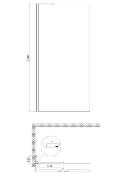 Душевая перегородка Koer SR SP02-100x200-TR-12 Walk-In проз.стекло Easy Clean 8мм, матовое золото (KR5396) KR5396 фото